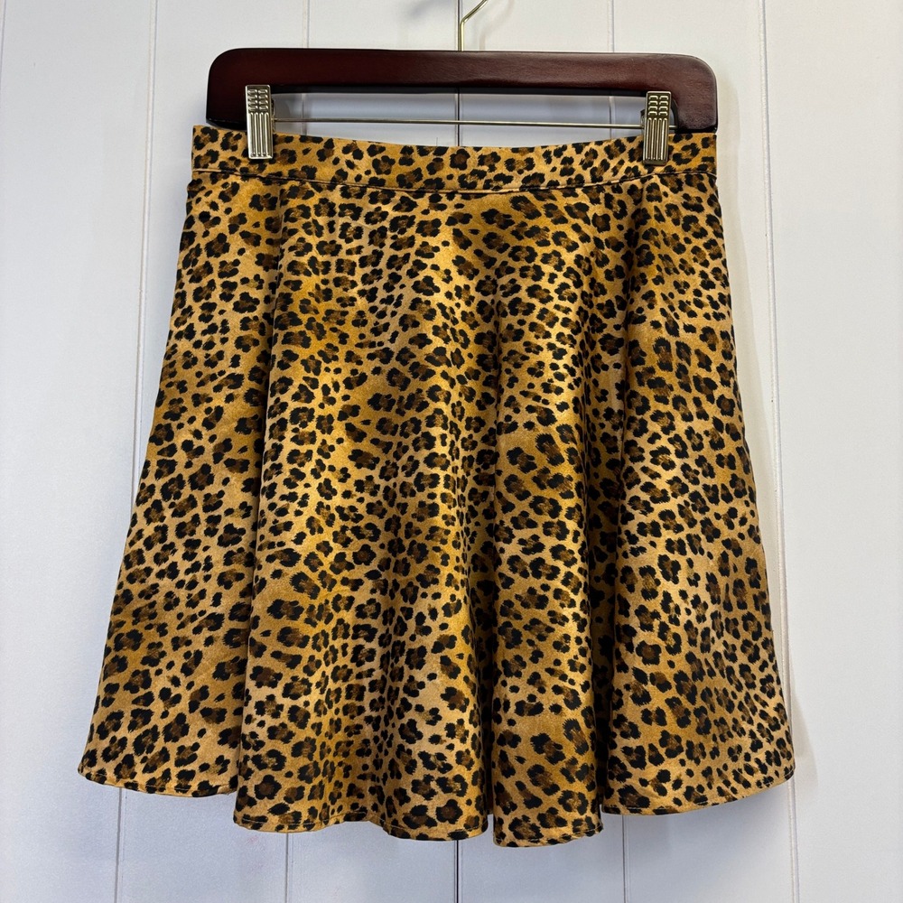 Mi Ami Y2K Leopard Print Satin Skater Skirt Women Size M Indie Sleaze Mob Wife